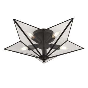 9085-5BK Flush 5 lamp star shaped low ceiling light, matt black