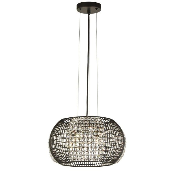 9094-4BK Cage 4 light round matt black ceiling pendant crystal glass