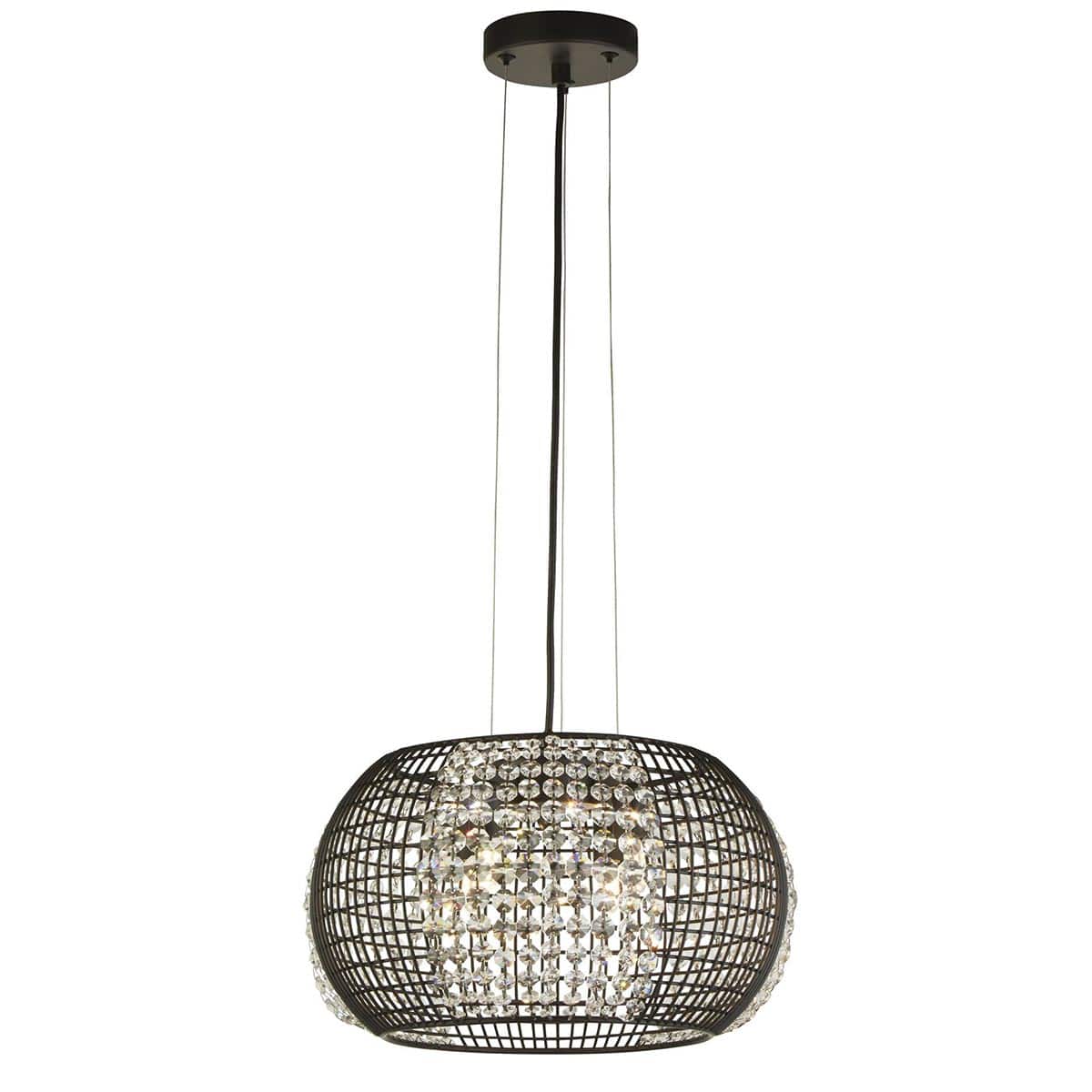 Modern 4 Light Round Matt Black Ceiling Pendant Crystal Glass Panels