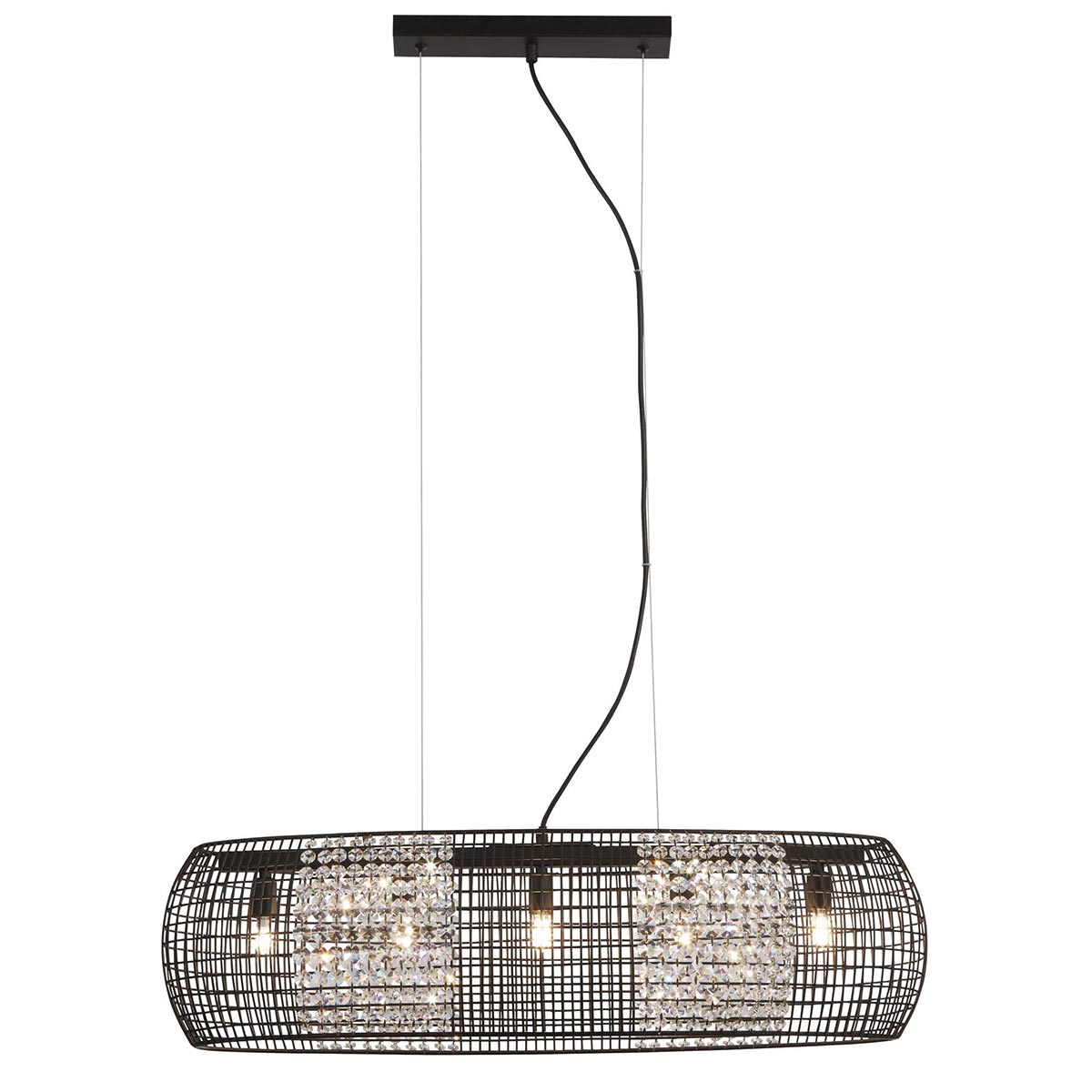 Modern 5 Light Oval Matt Black Ceiling Pendant Crystal Glass Panels