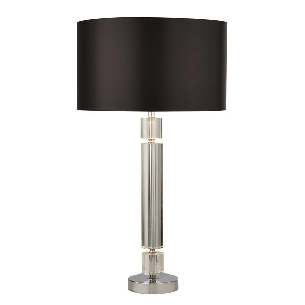 Glass Column 1 Light Table Lamp Polished Chrome Black Drum Shade