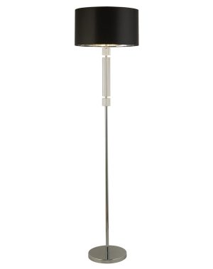 9389CC Kylie glass column floor lamp chrome with black drum shade full height