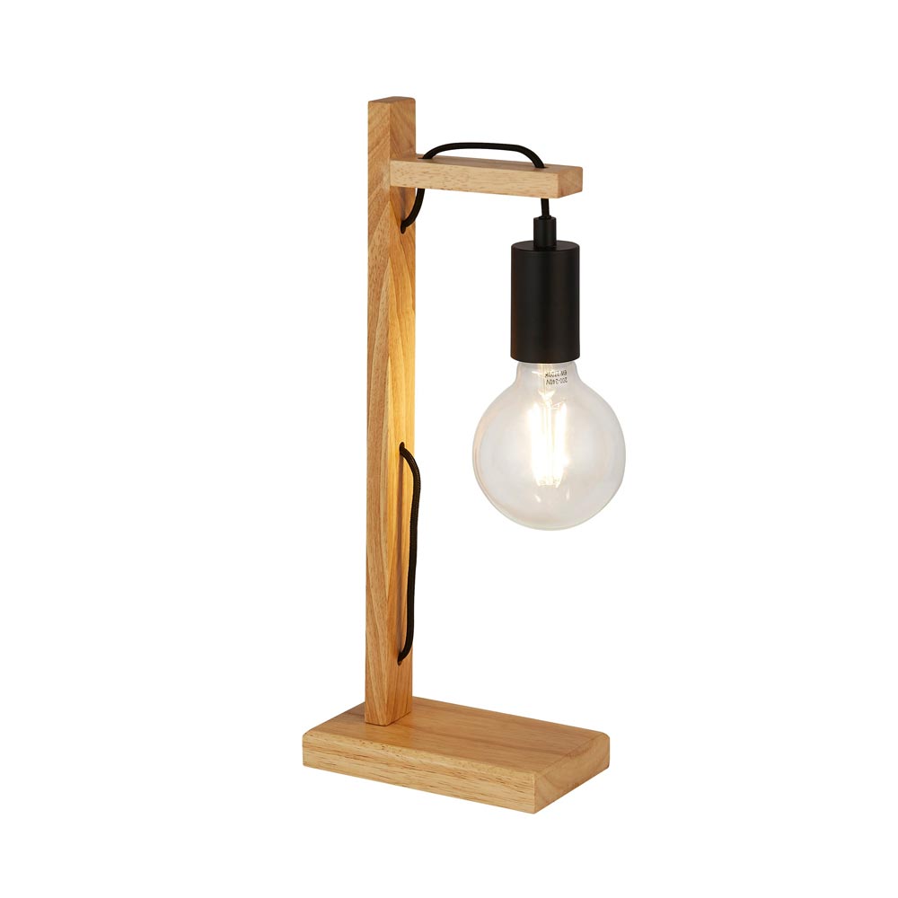 Woody Country Style 1 Light Ash Wood Table Lamp Matt Black Detail