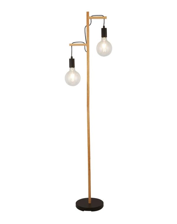 Woody country style 2 light Ash wood floor lamp main image