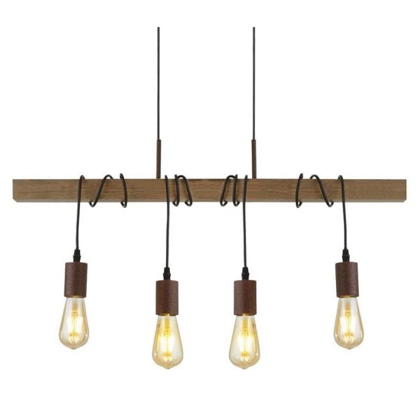 Woody country style 4 light Ash wood ceiling pendant bar main image