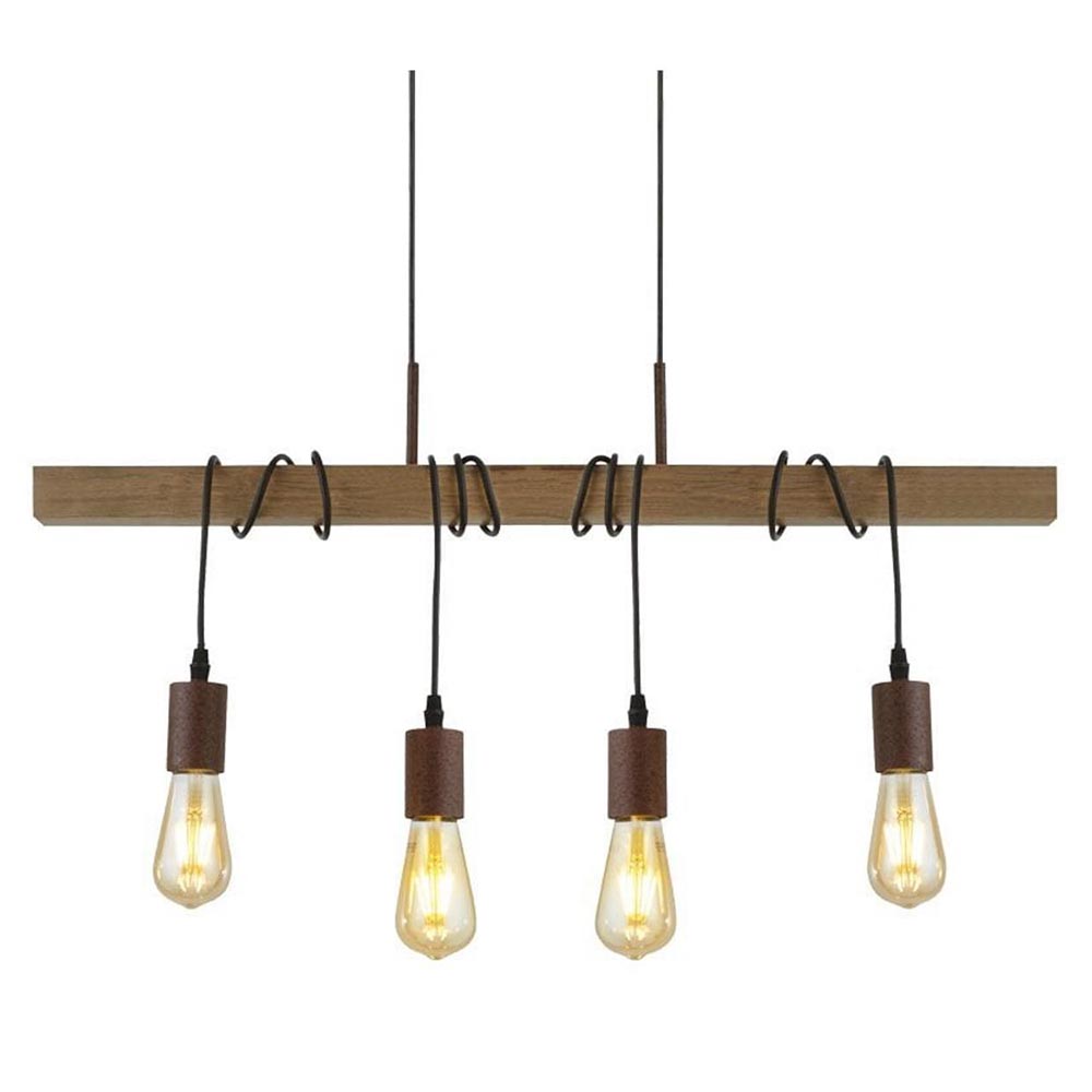 Woody Country Style 4 Light Ash Wood Pendant Bar Matt Black Detail