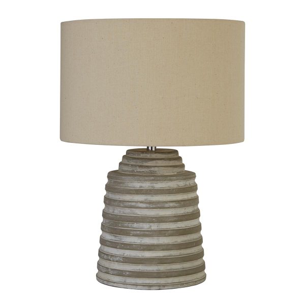 Liana 1 Light Ribbed Grey Cement Table Lamp Grey Fabric Shade