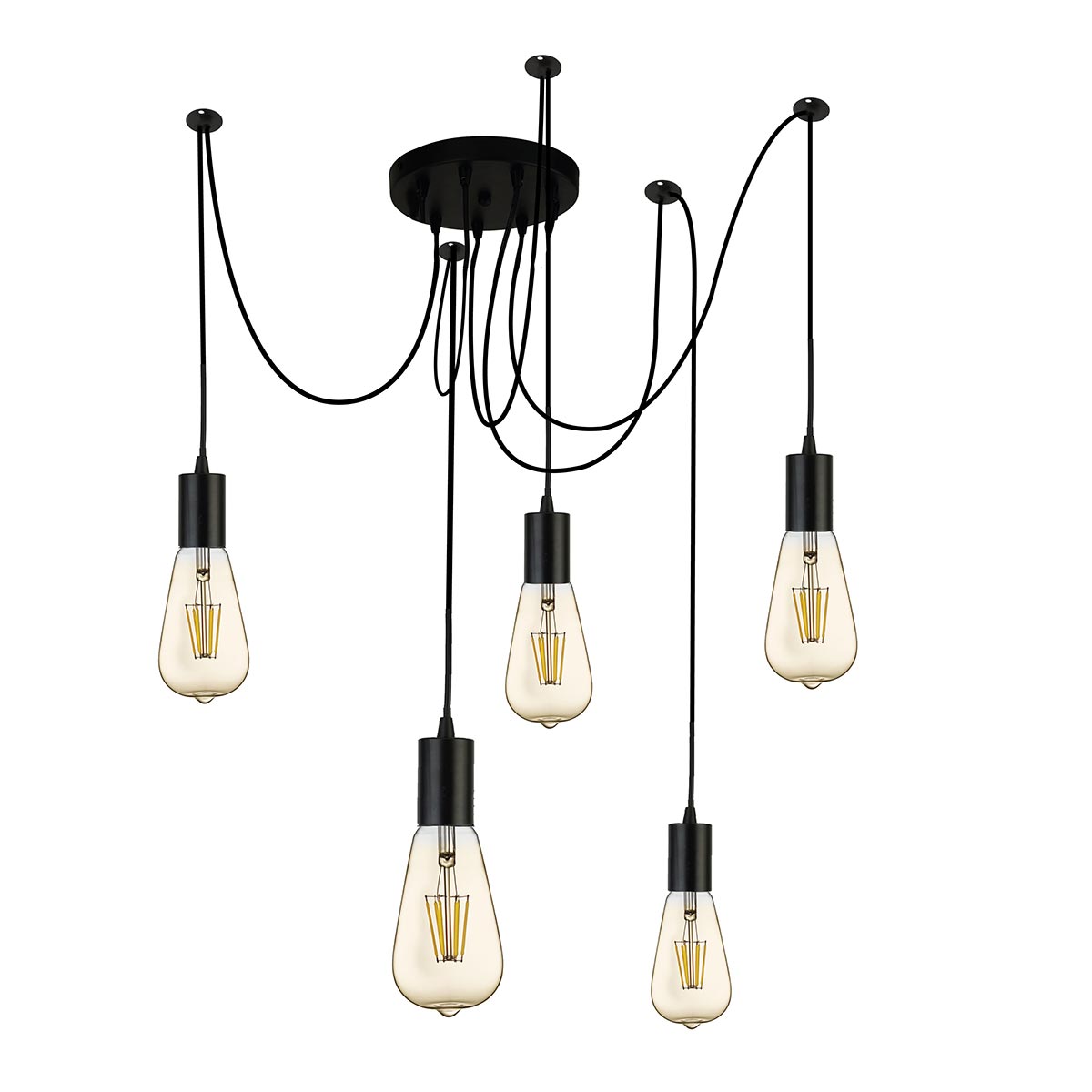 Searchlight 5 Light Swagged Industrial Style Ceiling Pendant Matt Black