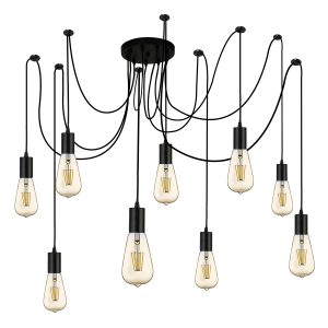 9669-9BK Squiggle 9 light swagged industrial style ceiling pendant matt black