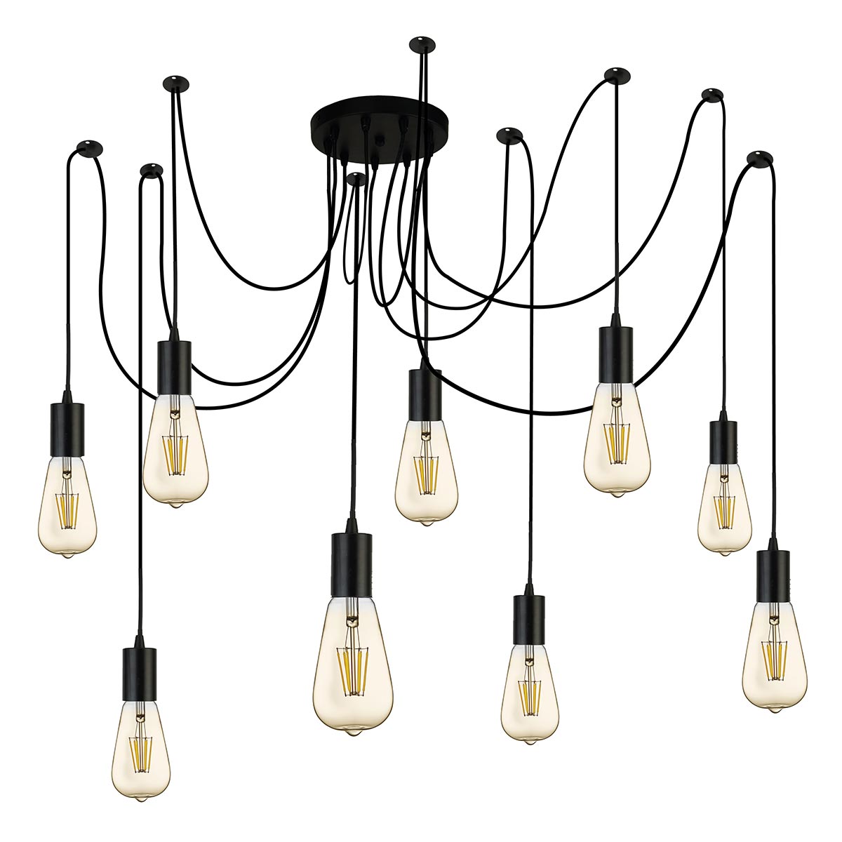 Searchlight 9 Light Swagged Industrial Style Ceiling Pendant Matt Black