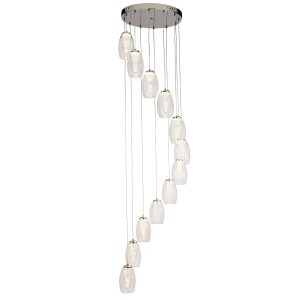 97291-12CL Cyclone 12 light LED clear glass spiral ceiling pendant in chrome full height
