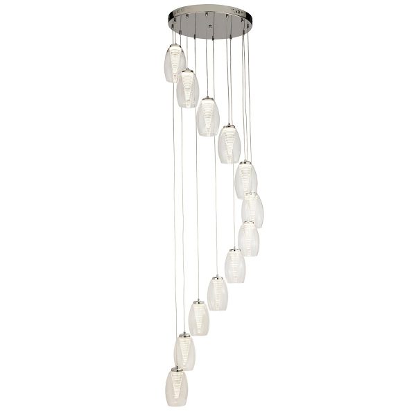 97291-12CL Cyclone 12 light LED clear glass spiral ceiling pendant in chrome full height