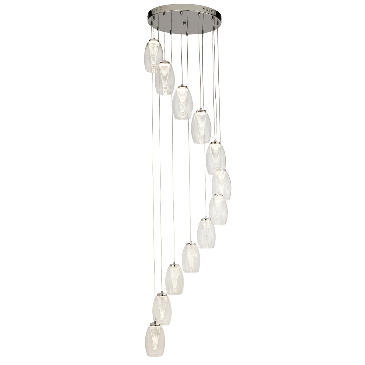 Modern 12 Light LED Multi Drop Clear Glass Ceiling Pendant Chrome