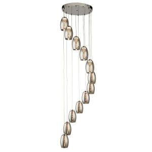 97291-12SM Cyclone 12 light LED smoked glass spiral ceiling pendant in chrome full height