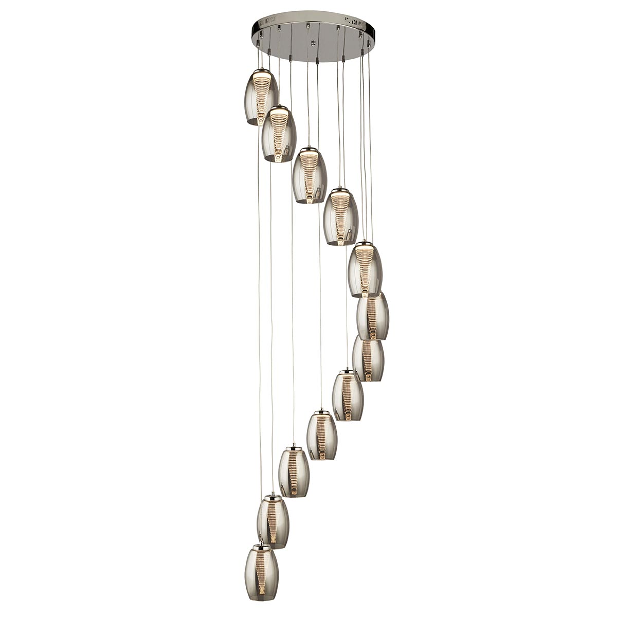 Modern 12 Light LED Multi Drop Smoked Glass Ceiling Pendant Chrome