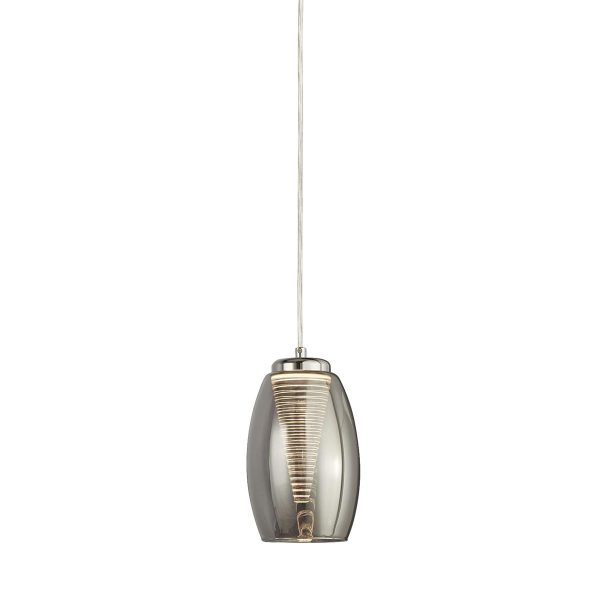 97291-1SM Cyclone 1 light LED smoked glass ceiling pendant in chrome closeup