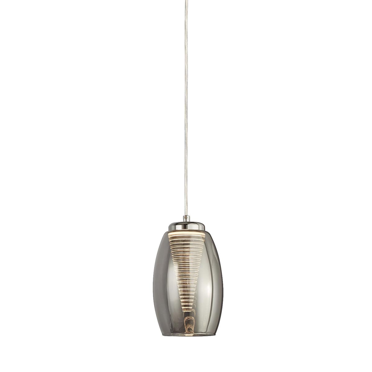 Modern Single LED Smoked Glass Pendant Ceiling Light Polished Chrome