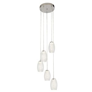 97291-5CL Cyclone 5 light LED clear glass spiral ceiling pendant in chrome full height