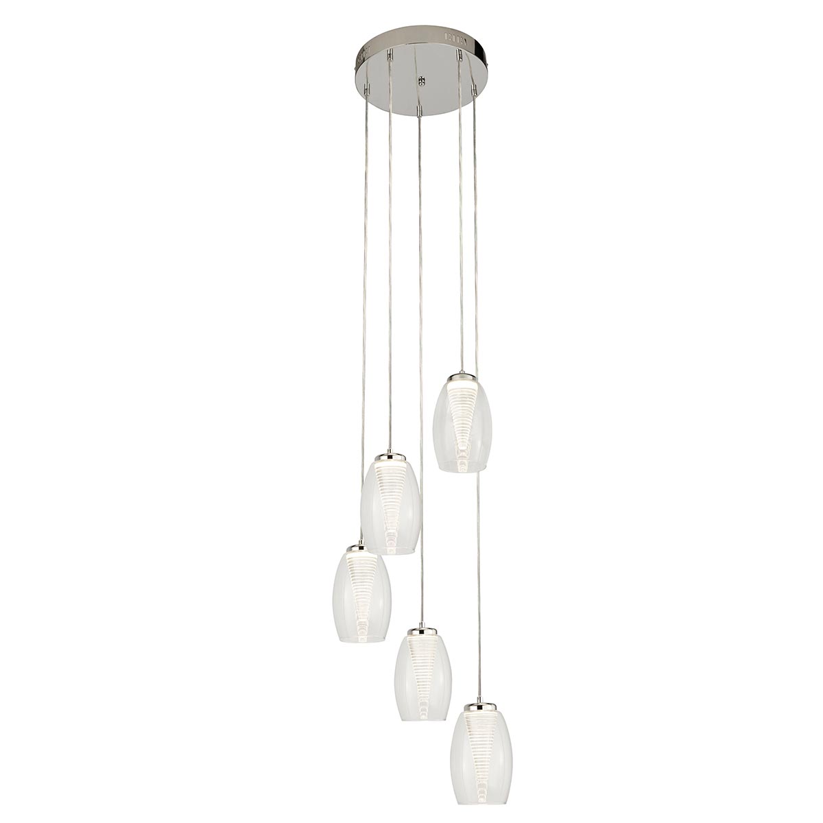 Modern 5 Light LED Multi Drop Clear Glass Ceiling Pendant Chrome