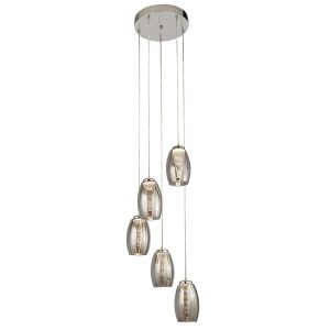 97291-5SM Cyclone 5 light LED smoked glass spiral ceiling pendant in chrome full height