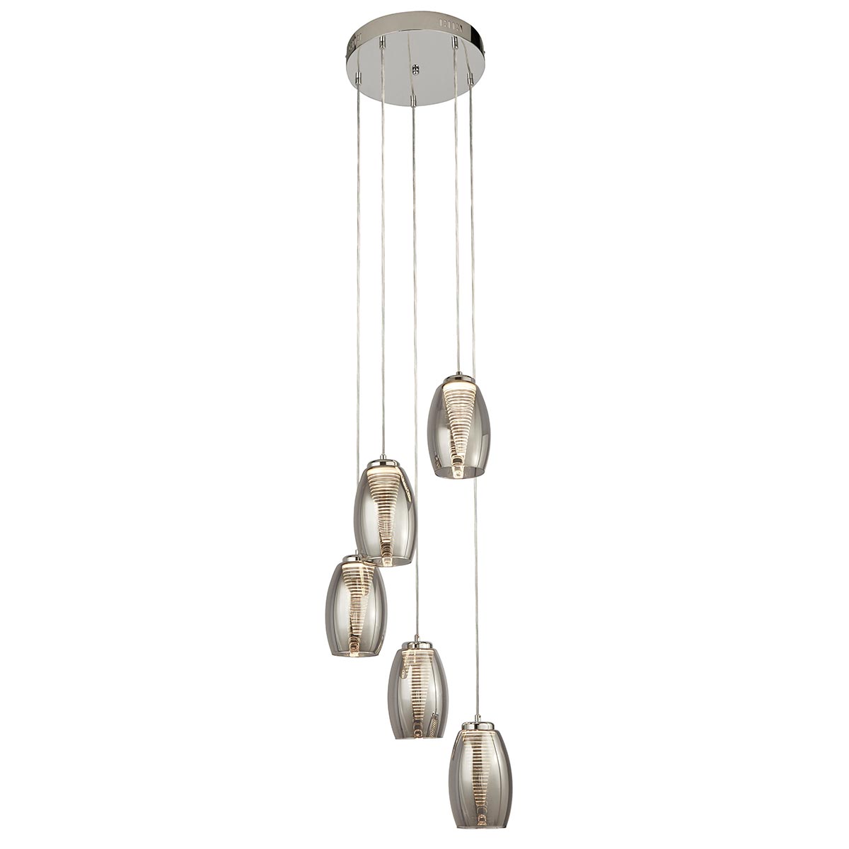 Modern 5 Light LED Multi Drop Smoked Glass Ceiling Pendant Chrome