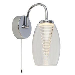 97292-1CL Cyclone 1 light LED clear glass switched wall light in chrome