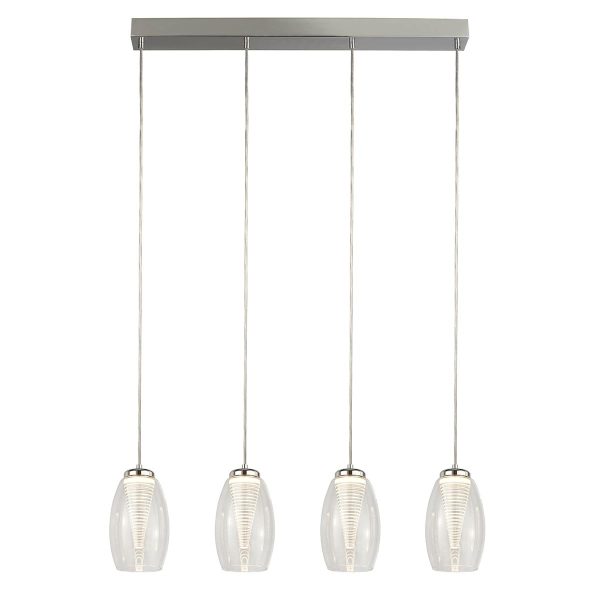 97292-4CL Cyclone 4 light LED clear glass ceiling pendant bar in chrome full height