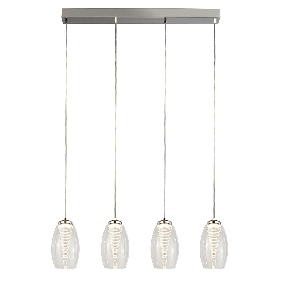 Modern 4 Lamp LED Clear Glass Bar Pendant Ceiling Light Chrome