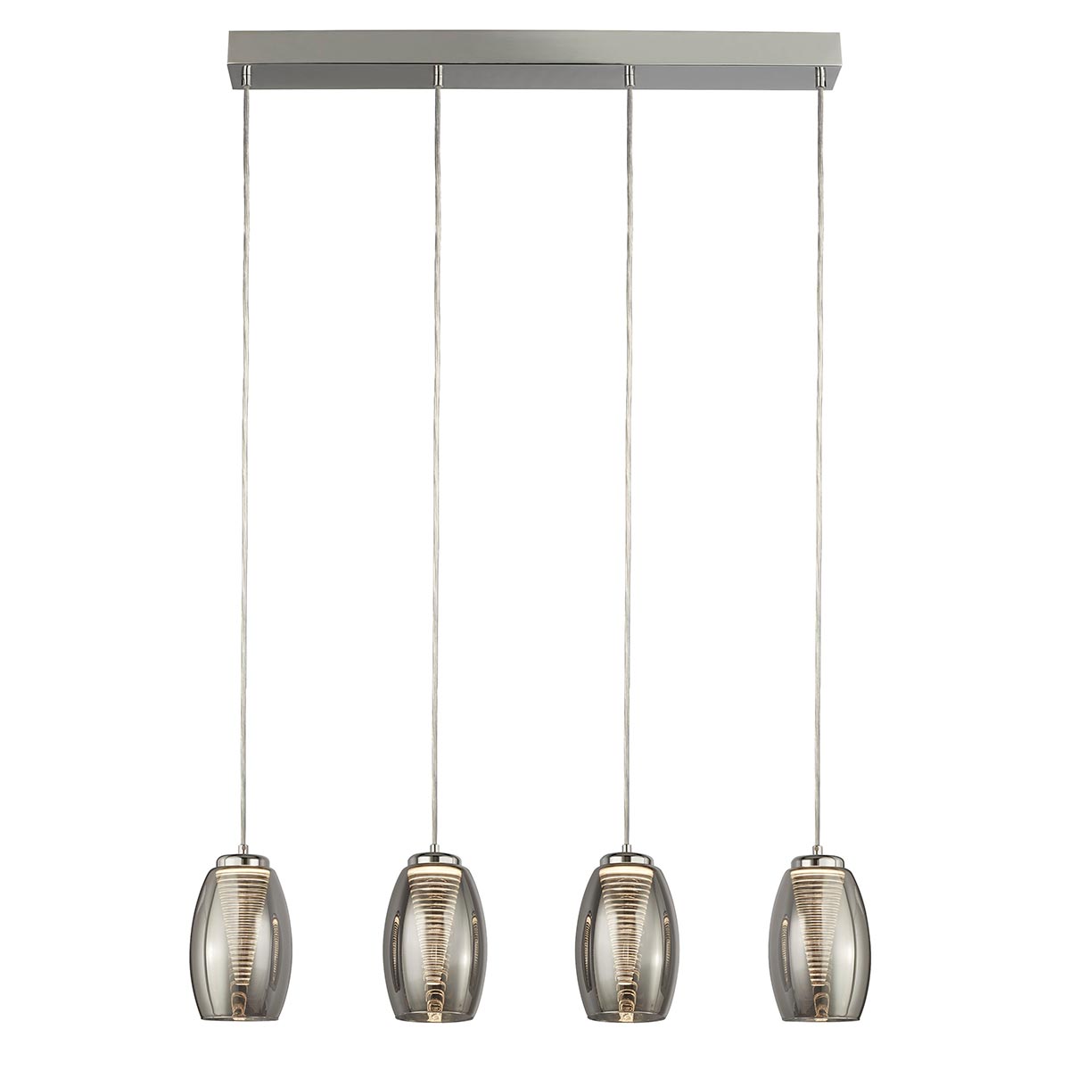 Modern 4 Lamp LED Smoked Glass Bar Pendant Ceiling Light Chrome