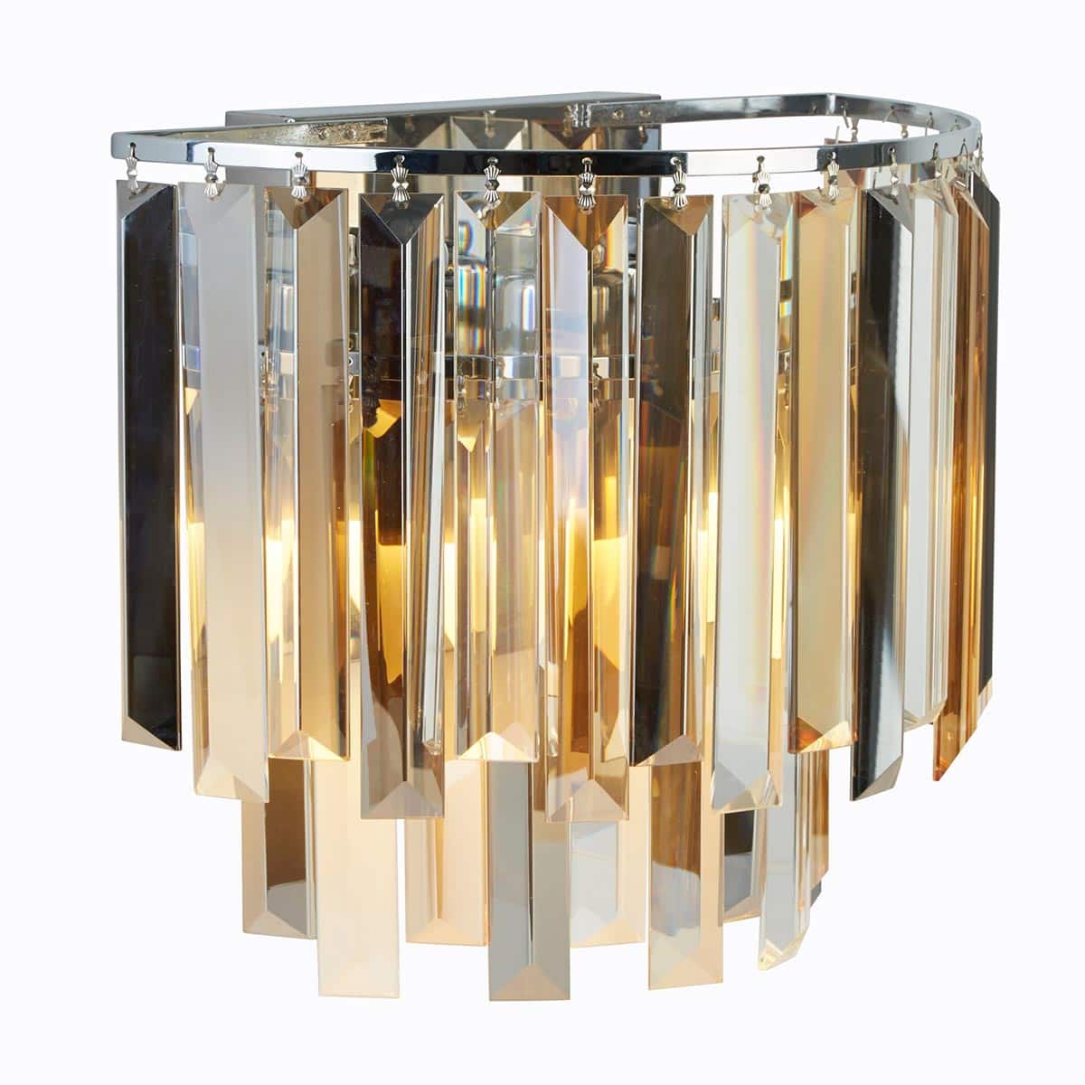 Clarissa Polished Chrome Twin 2 Lamp Wall Light Faceted Glass Prisms