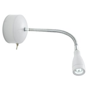 Flexy flexible switched LED bedside wall reading light in white and chrome