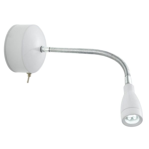 Flexy Flexible Switched LED Bedside Wall Reading Light White / Chrome