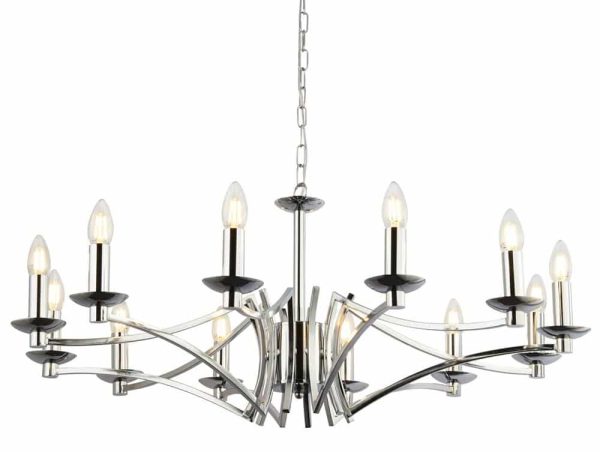 Searchlight 41312-12CC Ascot large geometric 12 arm chandelier in polished chrome closeup