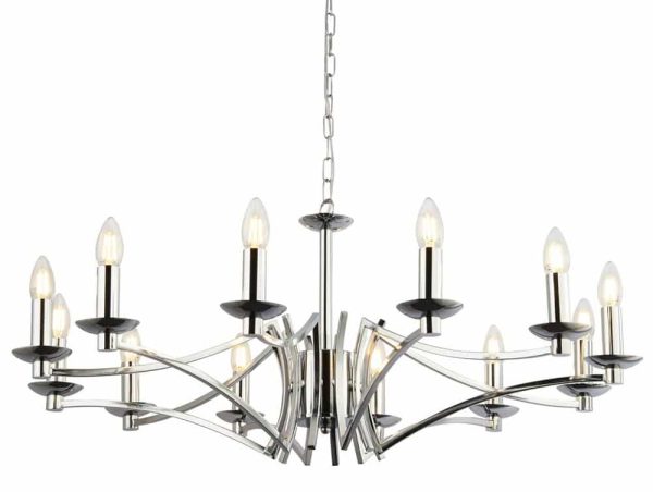Ascot Large Geometric 12 Arm Chandelier Ceiling Light Polished Chrome