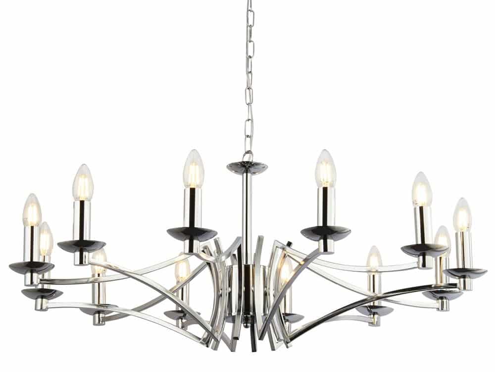 Ascot Large Geometric 12 Arm Chandelier Ceiling Light Polished Chrome