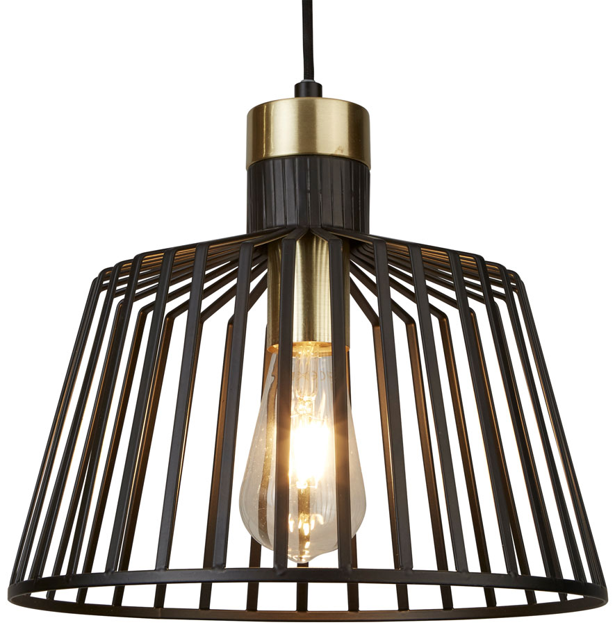 Bird Cage 1 Light Large Pendant Ceiling Light Black & Gold