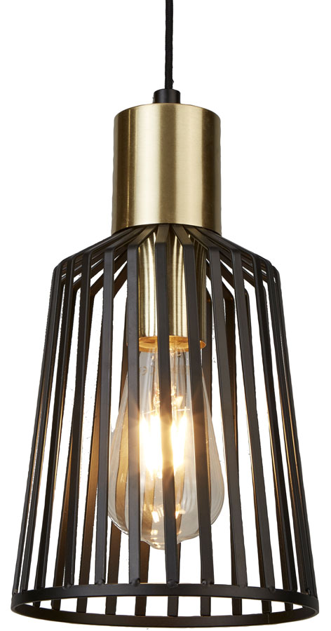 Bird Cage 1 Light Small Pendant Ceiling Light Black & Gold