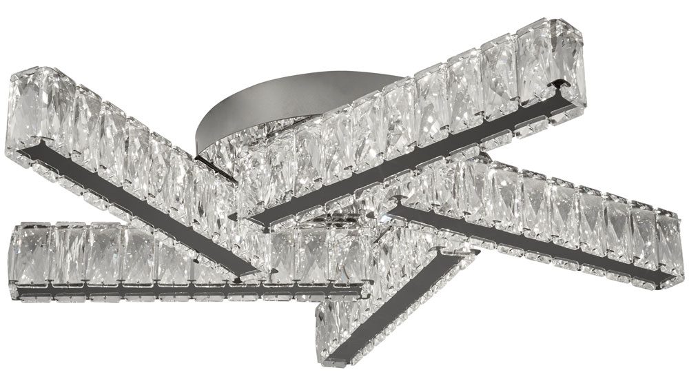 clover 5 arm flush cool white led ceiling light polished chrome crystal