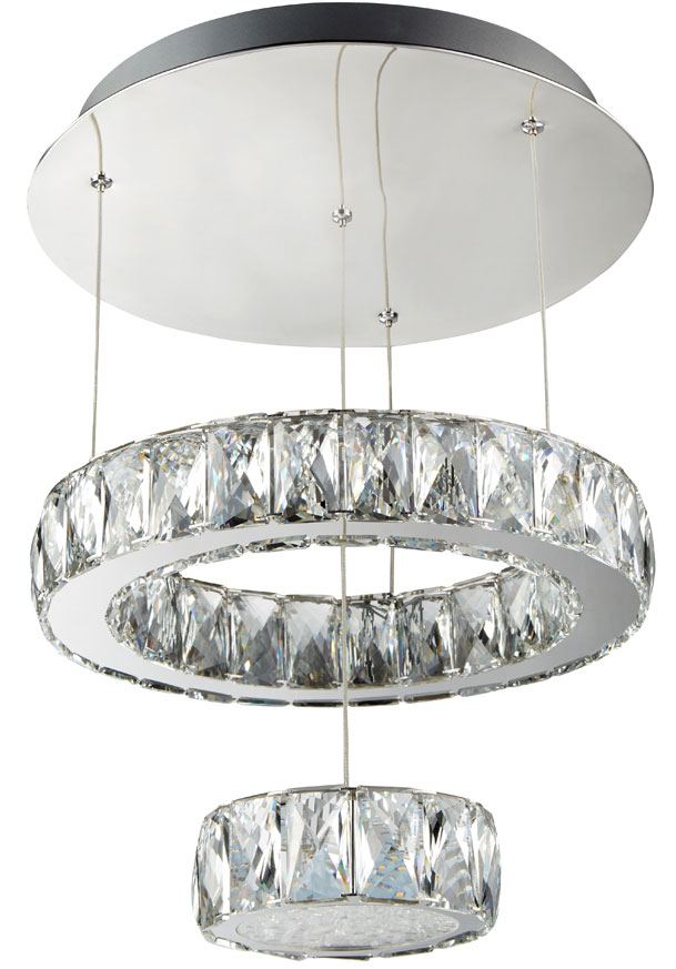 Clover Cool White LED 2 Tier Pendant Light Polished Chrome Crystal