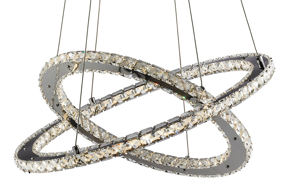 Clover Twin Ring 28W LED Pendant Light Polished Chrome Crystal