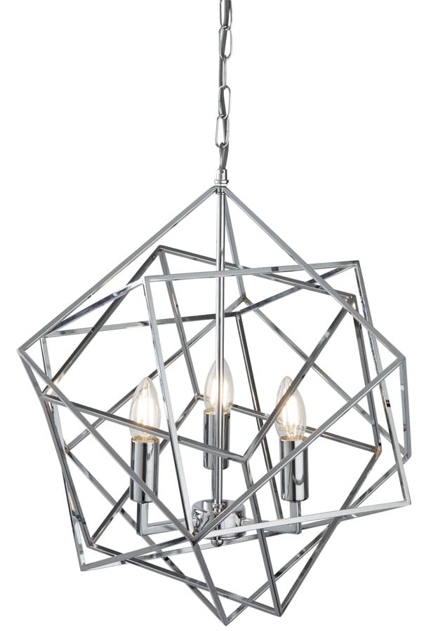 Cube 3 Light Geometric Pendant Ceiling Light Polished Chrome