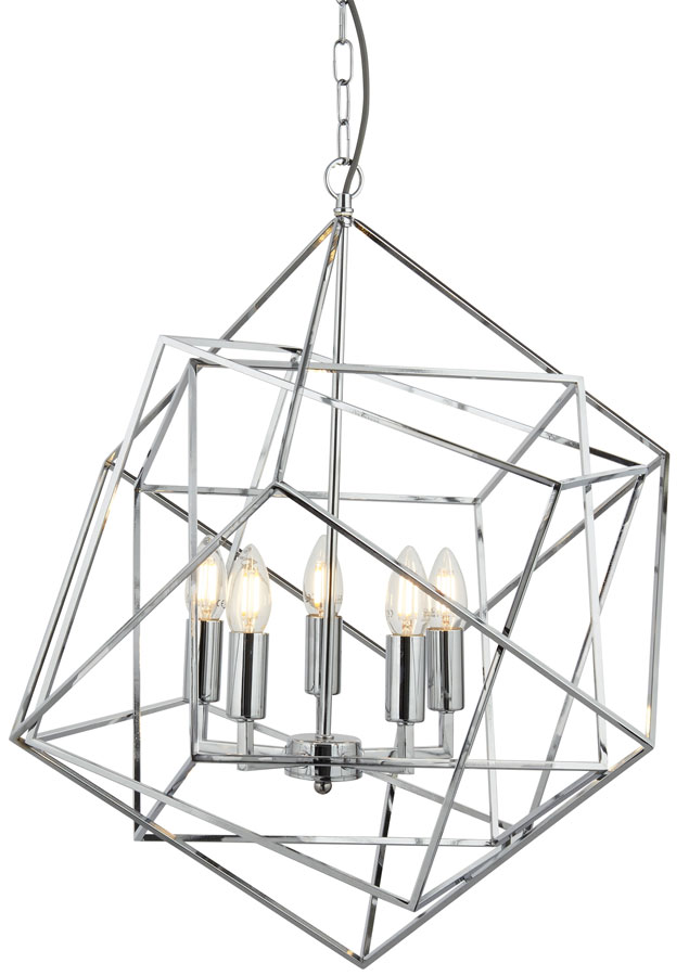 Cube 5 Light Geometric Pendant Ceiling Light Polished Chrome