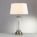 Pedestal 1 Light Glass Column Table Lamp Cream Shade Satin Silver