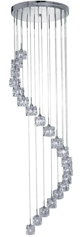 Ice Cube 20 Light LED 300cm Drop Spiral Pendant Polished Chrome