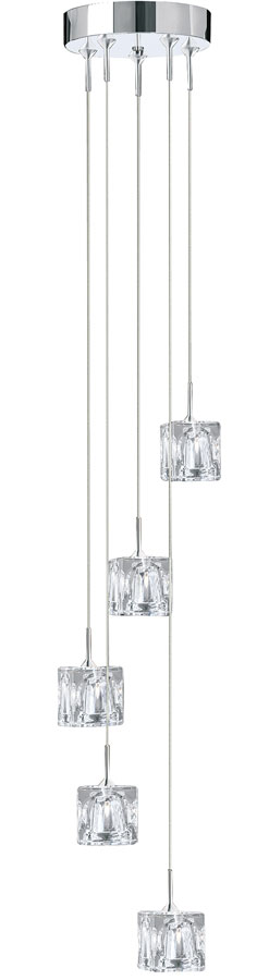 Ice Cube 5 LED Multi Drop Pendant Ceiling Light Polished Chrome