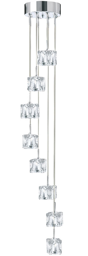 Ice Cube 8 LED Multi Drop Pendant Ceiling Light Polished Chrome