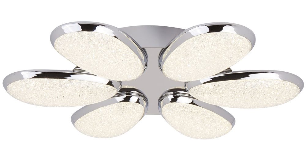 Lori 6 Light Led Flush Ceiling Polished Chrome Crushed Ice Shades