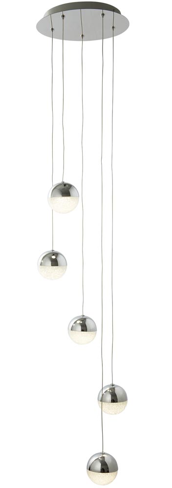 Marbles 5 Light LED Globe Multi Drop Pendant Chrome Crushed Ice