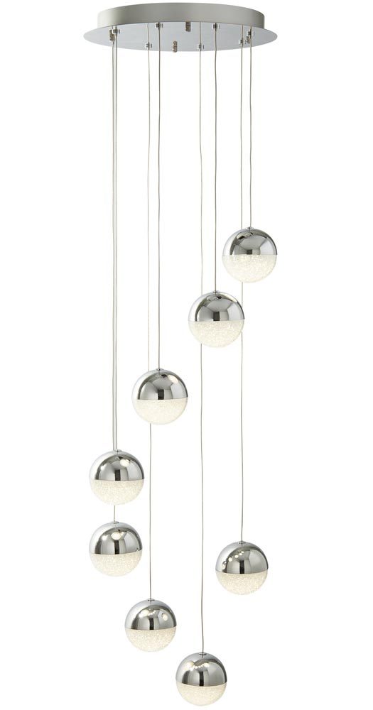 Marbles 8 Light Led Globe Multi Drop Pendant Polished Chrome Crushed Ice