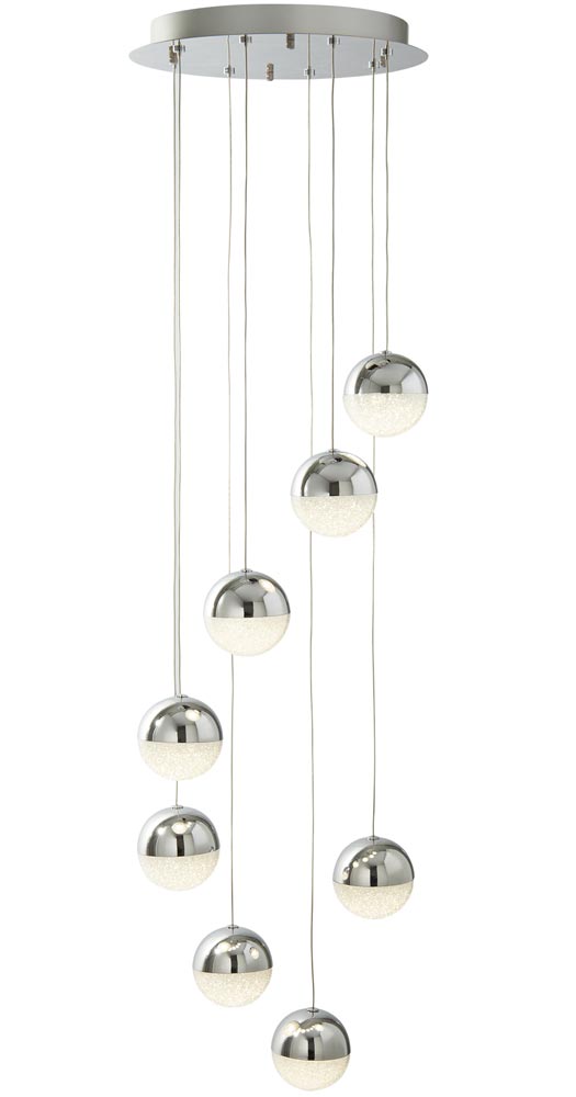 Marbles 8 Light LED Globe Multi Drop Pendant Chrome Crushed Ice